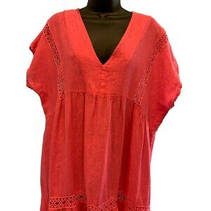 Puro Lino womens linen Lagenlook long top hot pink Large